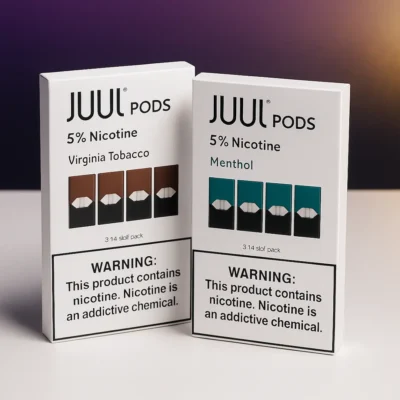 Buy JUUL Pods Online – 5% Nicotine Virginia Tobacco and Menthol packs, authentic factory-sealed packaging with Moonrock Online Shop branding accents