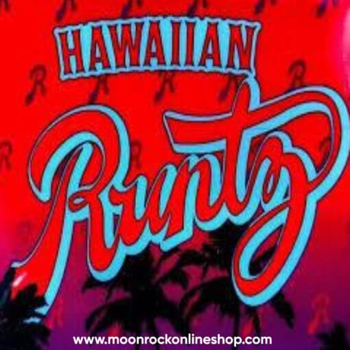 Hawaiian Runtz Strain | Premium Tropical Hybrid | Moonrock Online Shop Hawaiian Runtz strain by Moonrock Online Shop – neon green cannabis buds with purple hues, sticky trichomes, and tropical fruit accents on packaging