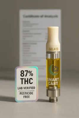 Smart Cart Gelato vape cartridge – 87% THC, lab verified and pesticide-free