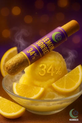 Lemon Sorbet pre-roll in grenade-style jar – 34% THC, lab-tested cannabis with euphoric, cerebral, and relaxing effects – Moonrock Online Shop
