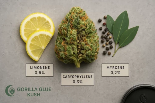 GG Kush Terpene Chemistry Gorilla Glue Kush terpene profile: Limonene, Caryophyllene, Myrcene with Moonrock lab certification