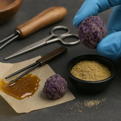 Step-by-step image showing how Moonrocks are made using premium flower, hash oil, and kief, handcrafted at Moonrock Online Shop.