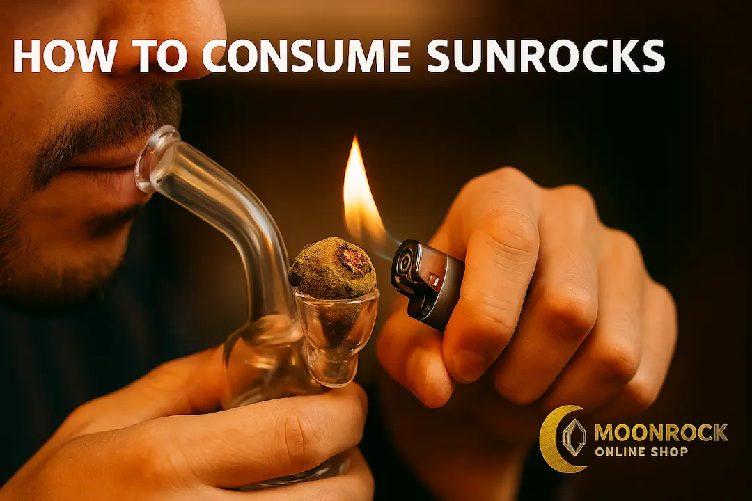 Step-by-step guide showing proper way to consume sun rocks using water bong