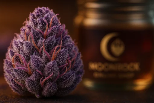 Berner Cookies Grenadine Strain - Premium Flower Berner Cookies Grenadine Strain premium cannabis nugs with violet trichomes - Moonrock Online Shop