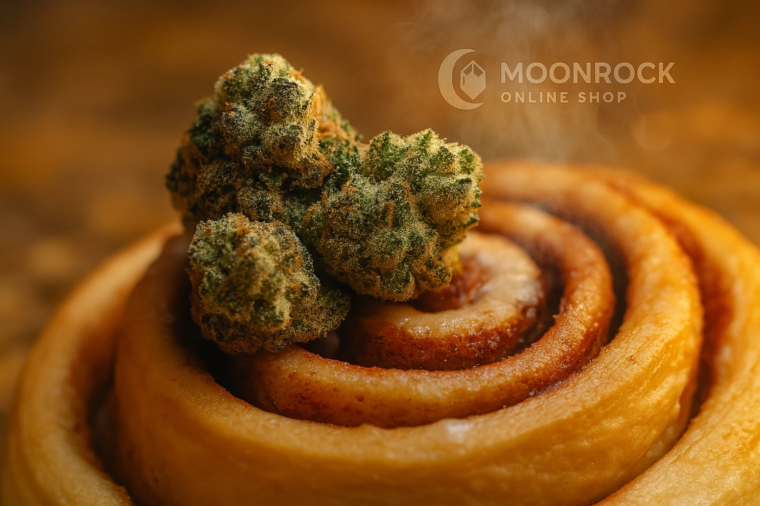 Berner Cookies Sticky Buns cannabis nugs on cinnamon roll with Moonrock Online Shop hologram