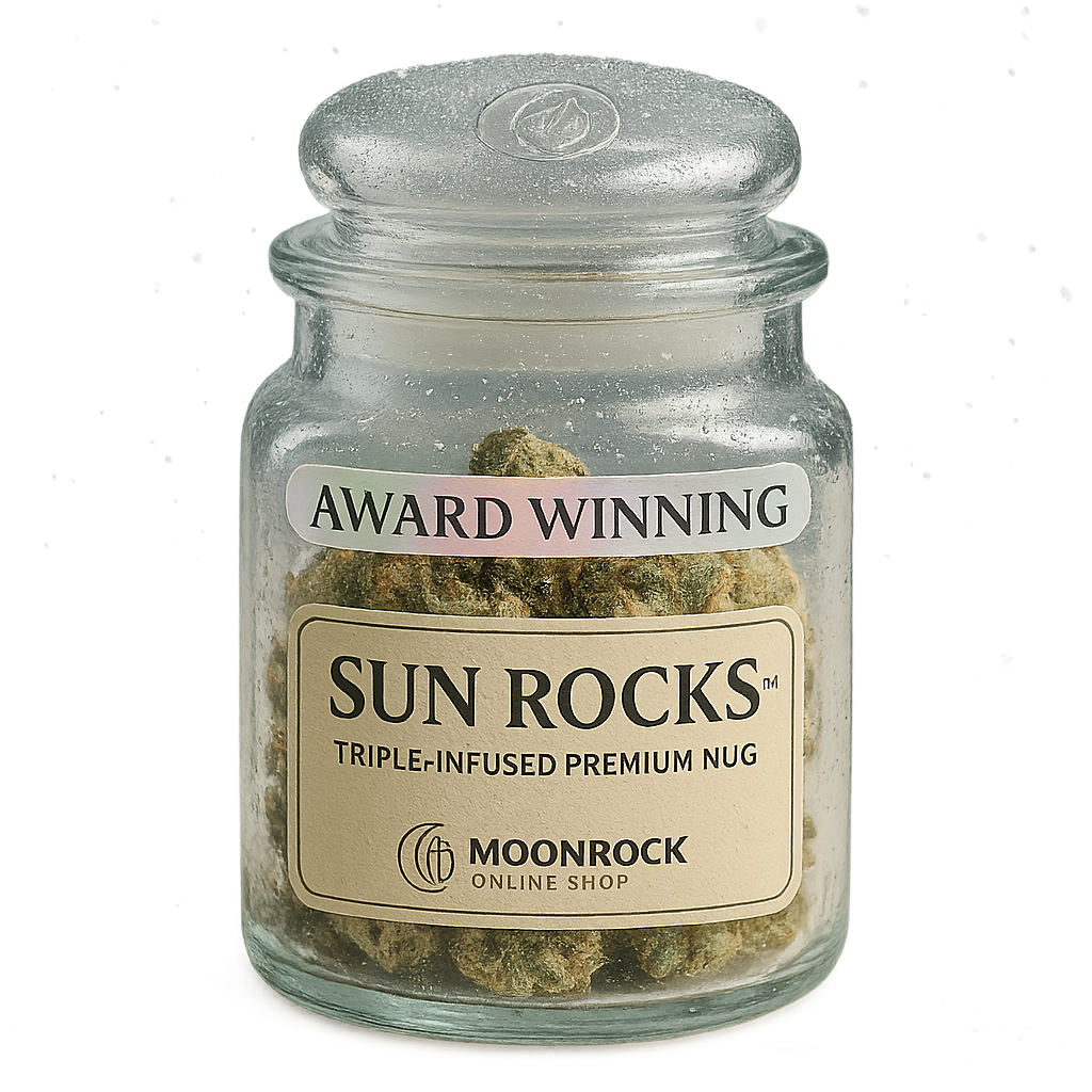 Buy Sun Rocks - Dense THC-rich cannabis nugs with crystalline coating