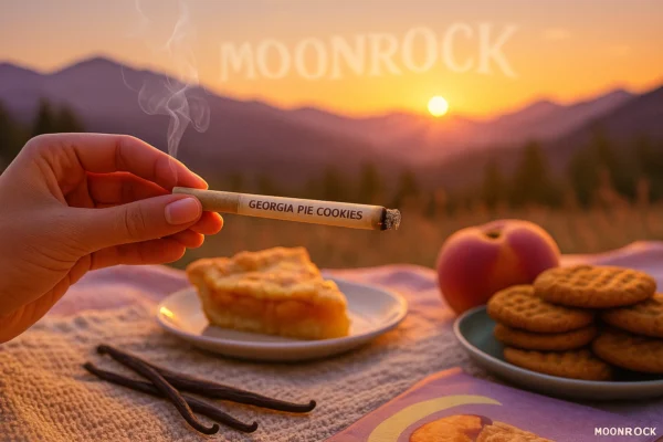Enjoying Georgia Pie Cookies Strain pre-roll at sunset - Moonrock Online