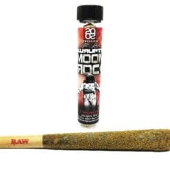 Close-up of Kurupts Moonrock preroll with sparkling kief and luxury branding
