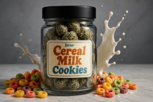 Berner Cereal Milk Cookies Premium Packaging Glass jar of Berner Cereal Milk Cookies cannabis strain - Moonrock Online Shop