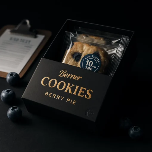 Berry Pie Strain Cookies Lab-Verified Packaging Lab-Tested Berner Cookies Berry Pie Packaging - Premium Cannabis Edibles - Moonrock