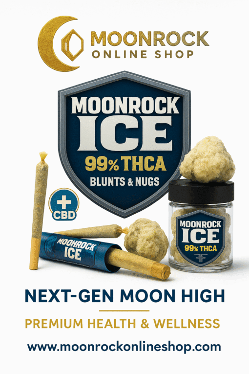 moonrock-ice-99-thca-next-gen-moon-high-banner-moonrock-online-shop Moonrock Online Shop Moonrock Ice 99% THCA blunts and nugs banner with gold logo and ‘Next-Gen Moon High’ tagline.