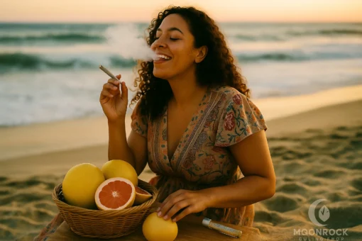 Enjoying Pomelo Cookies Pre-Roll Outdoors pomelo-cookies-strain-effects-lifestyle-beach