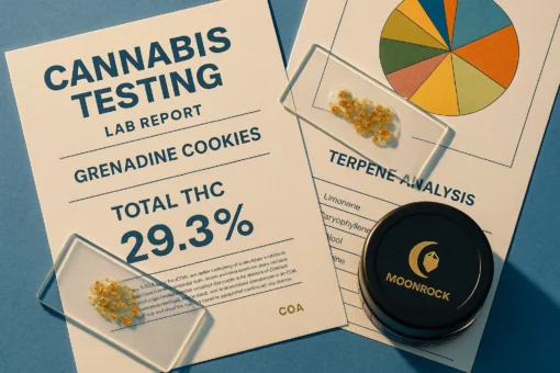 Grenadine Cookies Strain Lab Certification Lab-verified Berner Cookies Grenadine Effects - 29.3% THC potency - Moonrock Online Shop