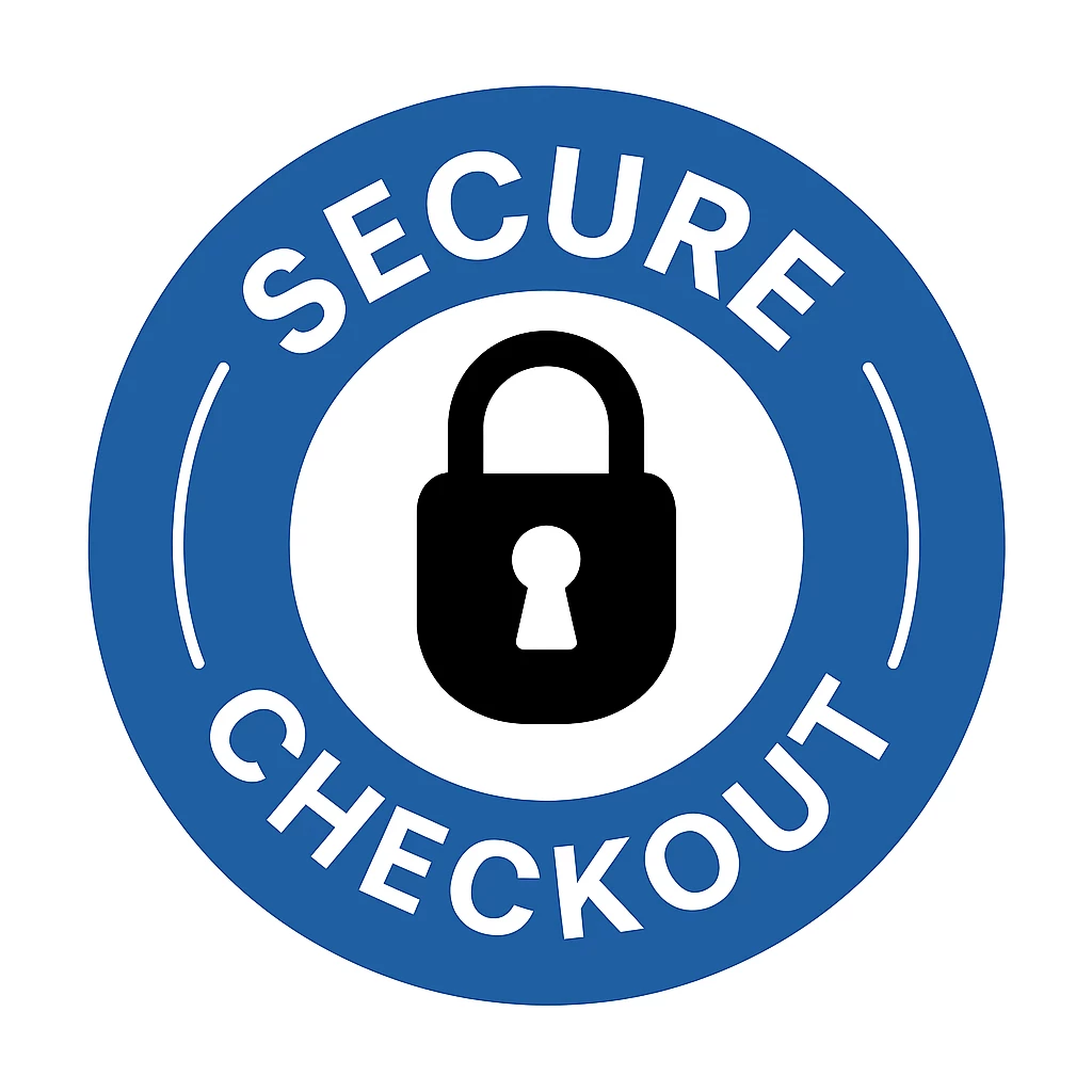 Blue Secure Checkout Badge with Lock Icon – FDA 21 CFR §1143.5 Compliant