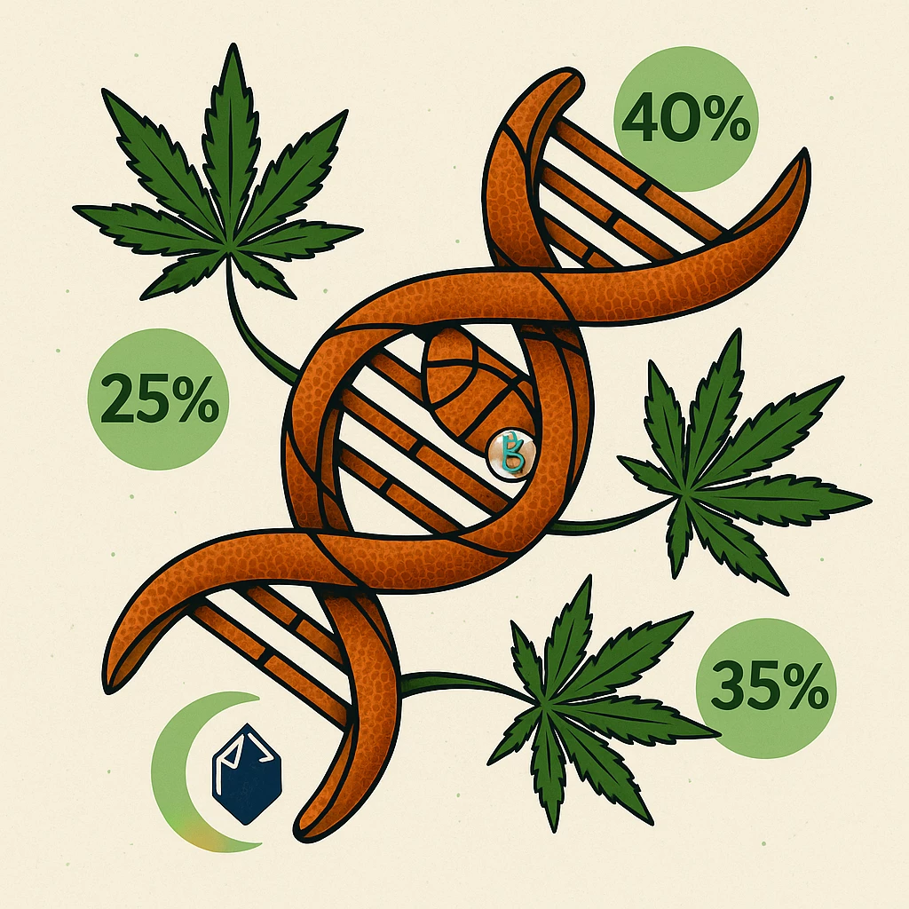Basketball-textured DNA helix with Gary Payton Cookies strain percentages