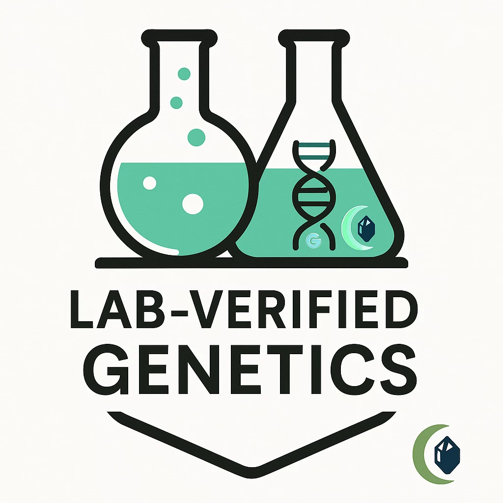 Lab-verified strain badge with DNA strand