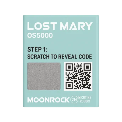 Lost Mary OS5000 authenticity scratch panel and QR code — Step 1: Scratch to reveal code | Moonrock Online Shop