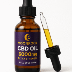 Hero image of Moonrock 6000mg Extra Strength CBD Oil with dropper, optimized for Google Shopping. Moonrock Extra Strength CBD Oil 6000mg bottle with dropper on white background