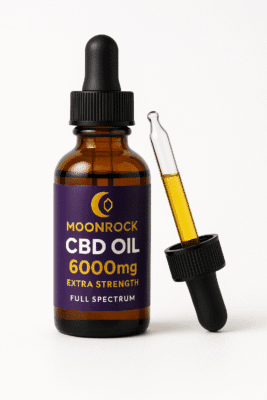 Moonrock Extra Strength CBD Oil 6000mg bottle with dropper on white background