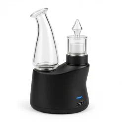 Electric Dab Rig Under 0 – Product Image | Moonrock Online Shop Electric dab rig under $100 on a white background showing glass water chamber, quartz cup, directional cap, LED indicator, and USB-C charging port