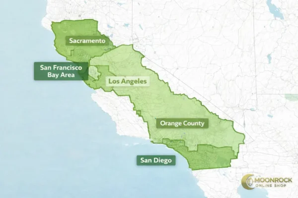 Map showing statewide service coverage across California including Los Angeles, Orange County, San Diego, San Francisco Bay Area, and Sacramento