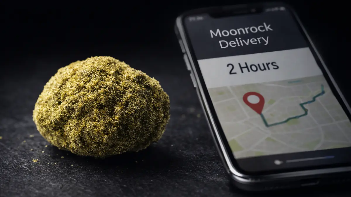 Moonrock delivery Los Angeles featured image showing premium cannabis moonrock with real-time delivery tracking on smartphone
