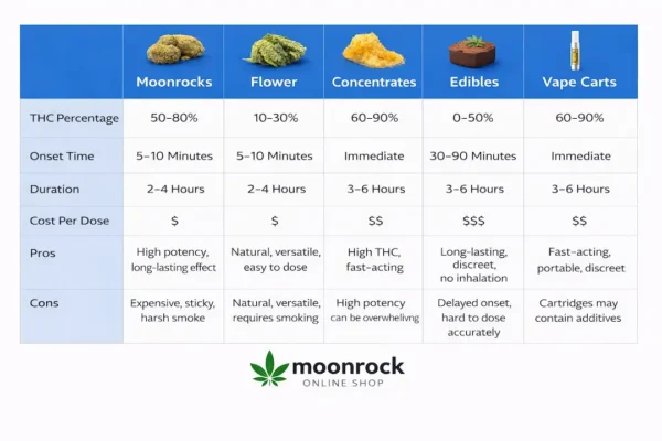 annabis Product Comparison: Moonrocks vs Flower vs Concentrates vs Edibles vs Vape Carts
