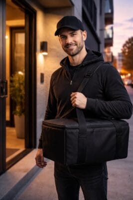 Fast weed delivery courier arriving with discreet package