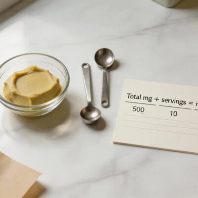 Kitchen flat lay. Ingredients, measuring spoons, notepad.] Alt text: How to dose edibles homemade — edibles guide calculating THC milligrams cannabis butter