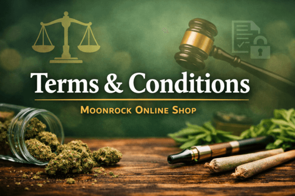 Terms and Conditions cover image for Moonrock Online Shop outlining website policies, legal use, and customer responsibilities