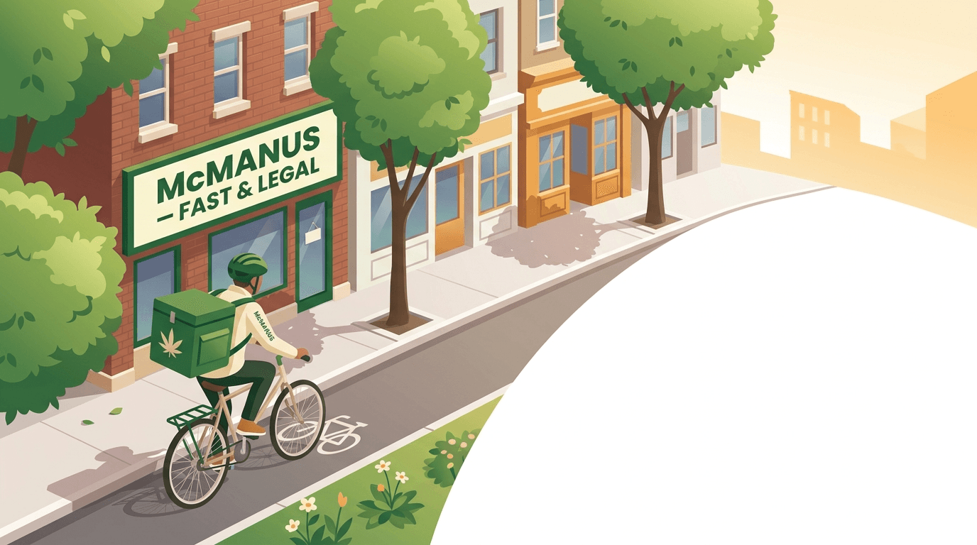 Cannabis delivery McManus Culver City — licensed delivery cyclist on Washington Boulevard bike lane. Same-day weed delivery McManus 90232 by Moonrock Online Shop. CA DCC Licensed. 21+ only.