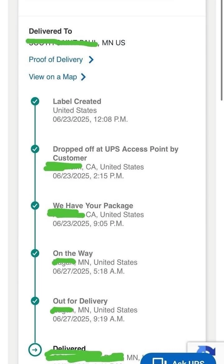 Shipping tracking number proof for cannabis delivery orders