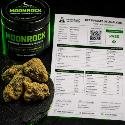 lab tested moonrock cannabis product with certificate of analysis and THC potency results