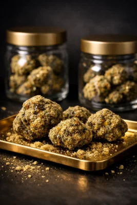 Moonrocks kief-coated cannabis buds on gold tray — same-day delivery Los Angeles — Moonrock Online Shop COA verified lab tested
