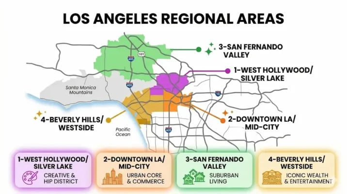 OG Kush Los Angeles delivery map — West Hollywood Silver Lake, Downtown LA Mid-City, San Fernando Valley and Beverly Hills Westside regional areas