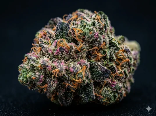 A close-up look at the dense trichome coverage and vibrant colors that make Pink Runtz a top-shelf choice for marijuana delivery in Los Angeles CA.