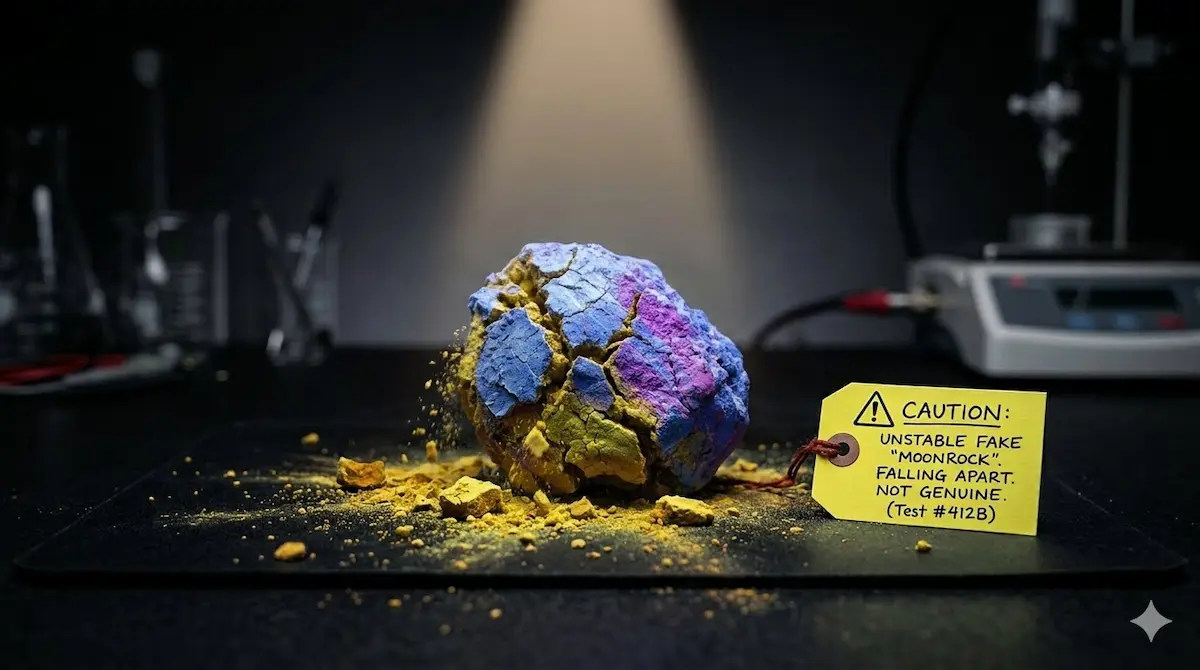Fake moonrock — dry, crumbly, bright green counterfeit product