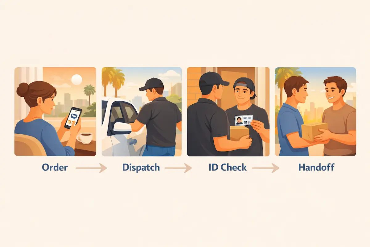 Same-day vape delivery Los Angeles process — order, dispatch, ID check, handoff