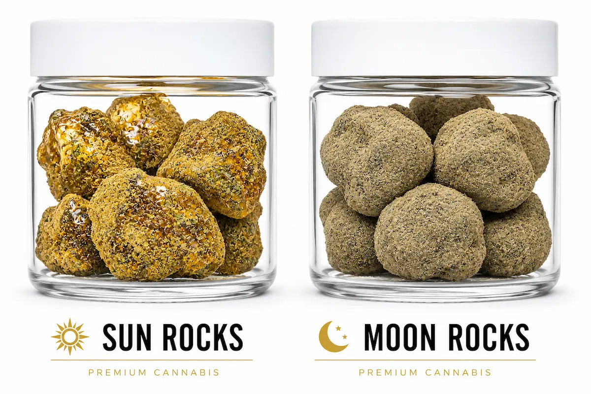 Sun rocks and moon rocks side by side showing texture differences