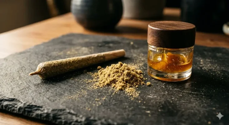 How strong are Moonrock prerolls illustrated with concentrate and kief beside a preroll