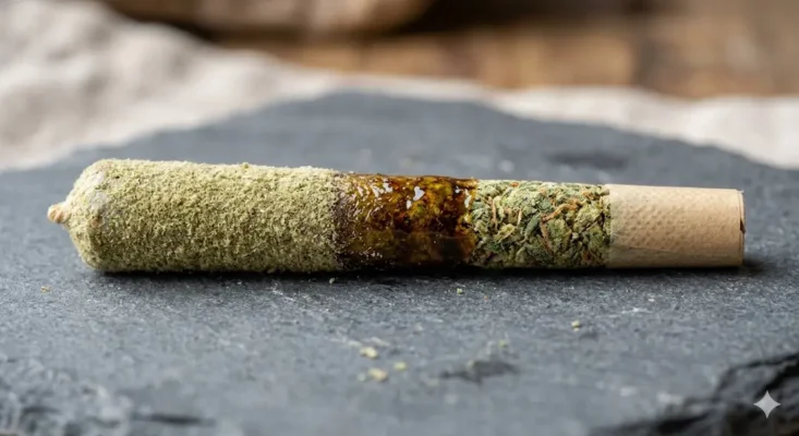 What is in a Moonrock preroll shown as flower, concentrate, and kief layers