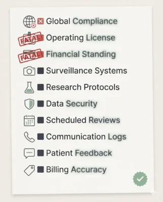 10-step legit online dispensary checklist infographic showing unlicensed cannabis website red flags ranked by severity