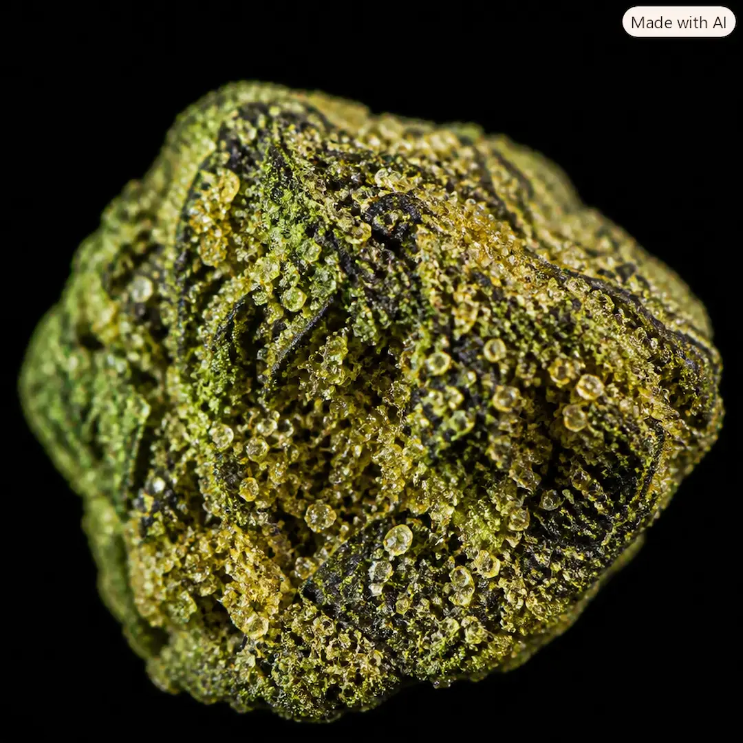 Macro close-up of THCA sunrocks showing crystal structure and flower detail