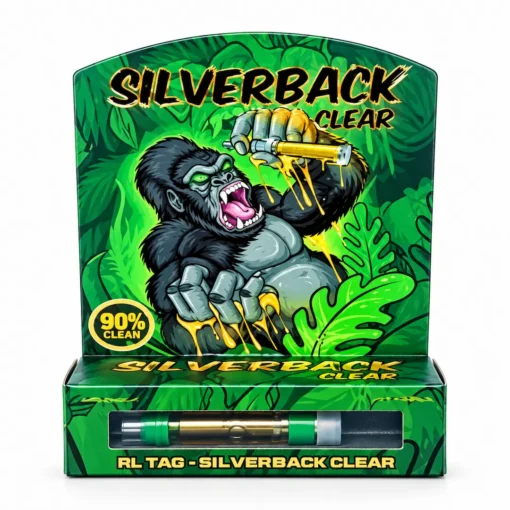 Silverback Clear 1g Vape Cartridge Silverback Clear 1g vape cartridge in green retail packaging