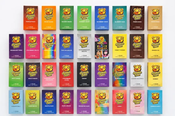 Buddah Bear flavor boxes arranged in a clean 30-flavor grid