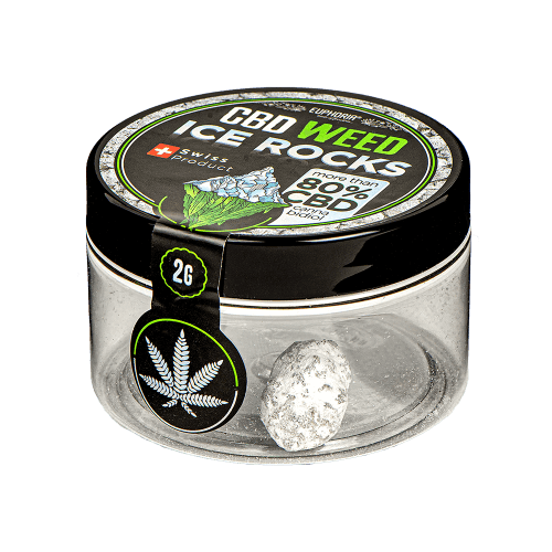 CBD Ice Rocks crystal coated hemp buds in glass jar premium CBD product
