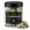 CBD Moonrock Ice by Moonrock Online Shop in clear glass jar with black and green label on white background