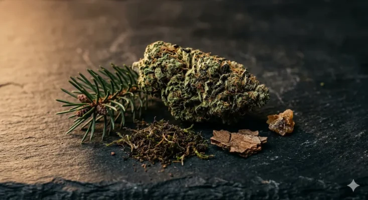 Chemdawg strain shown with pine and earthy notes reflecting its diesel aroma