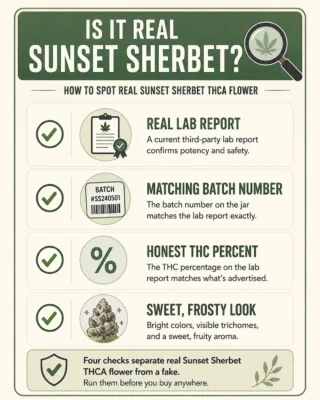  four-point checklist for spotting real Sunset Sherbet THCA flower versus a fake