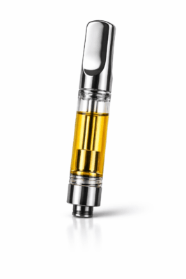 Moonrock Clear Cart close-up showing clear golden THC distillate oil inside vape cartridge